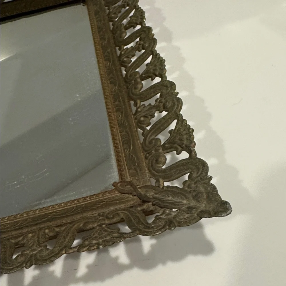 VINTAGE Brass Gold Ornate Decorative Mirrored Vanity Tray